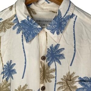 Quiksilver Edition Shirt Mens Large Hawaiian Aloha Rayon Palm Tree Short Sleeve
